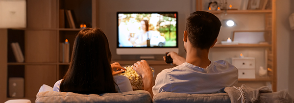 Couple pictured from behind watching TV